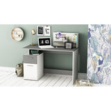 Bureau droit - Blanc et gris - Contemporain - L 121,5 x H 109,7 x P 55,1 cm - 1 porte 1 tiroir - PLATON