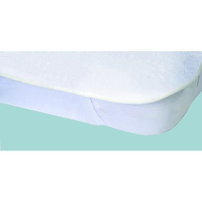 Protege-matelas Alese imperméable Elasretane éponge bouclette 100 % coton 140 x 190 cm Blanc