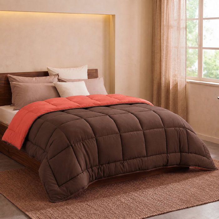 CALGARY - Couette Chaude Microfibre 400gr/m˛ - Brun & Corail -  140 x 200 cm