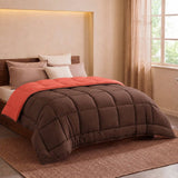 CALGARY - Couette Chaude Microfibre 400gr/m˛ - Brun & Corail -  140 x 200 cm