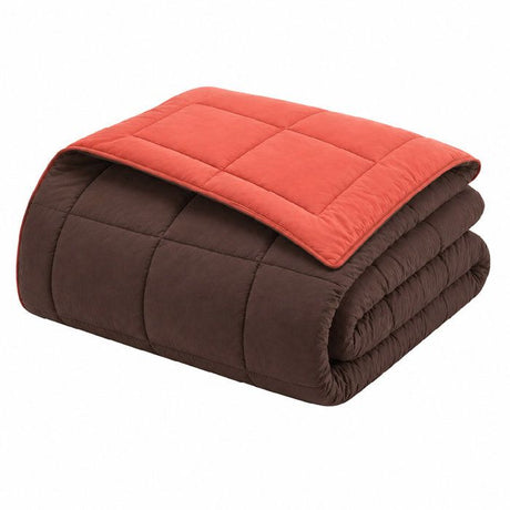 CALGARY - Couette Chaude Microfibre 400gr/m˛ - Brun & Corail -  140 x 200 cm