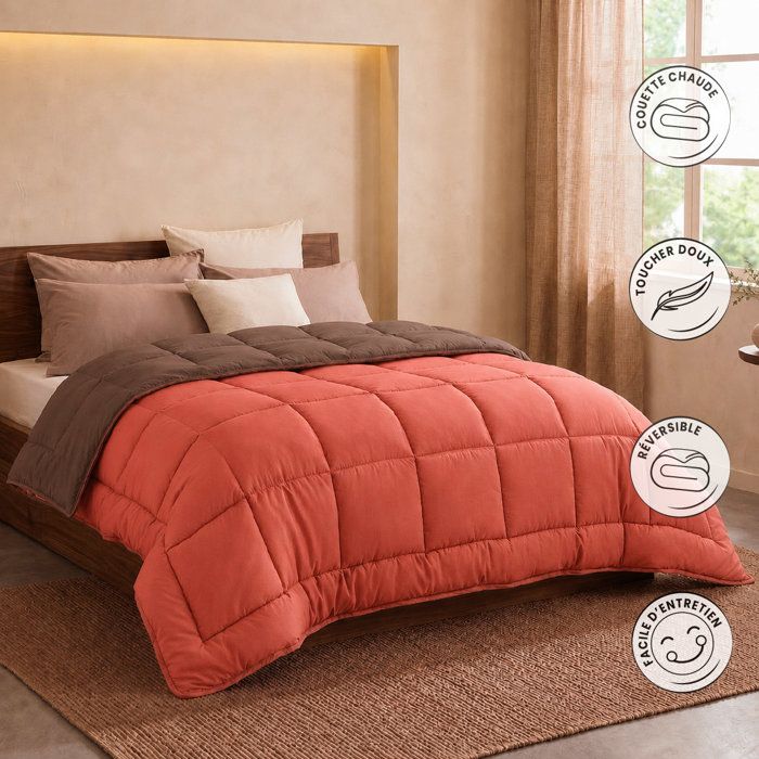 CALGARY - Couette Chaude Microfibre 400gr/m˛ - Brun & Corail -  140 x 200 cm