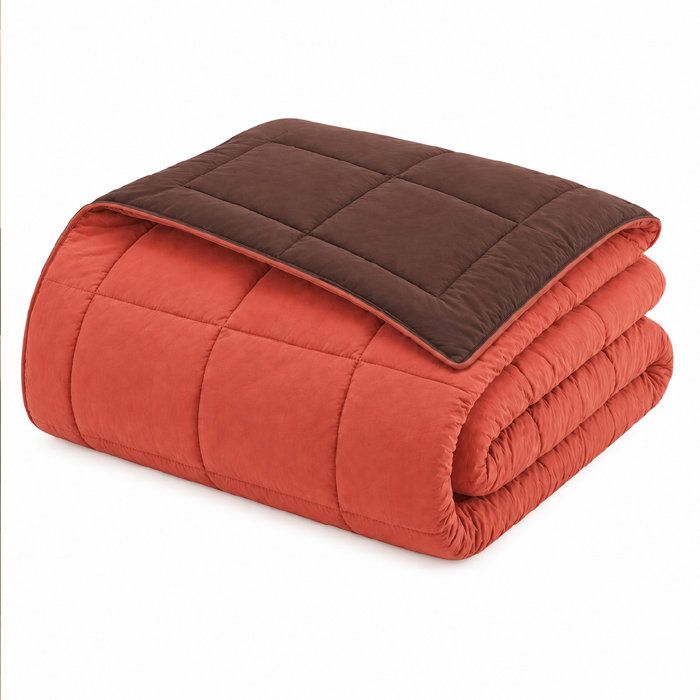 CALGARY - Couette Chaude Microfibre 400gr/m˛ - Brun & Corail -  140 x 200 cm