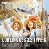 Clé USB 3.2 - PNY - DUO LINK - Type-C/Type-A - 256 Go - Jusqu'a 200 Mo/s