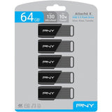 Pack de 5 Clés USB 3.2 - PNY - Attaché X - 64 Go - Jusqu'a 130 Mo/s
