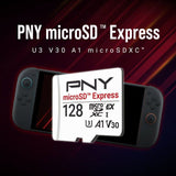 PNY microSD Express - Carte mémoire microSDXC - 128 Go - UHS-I U3 V30 A1 - 890/550 Mo/s