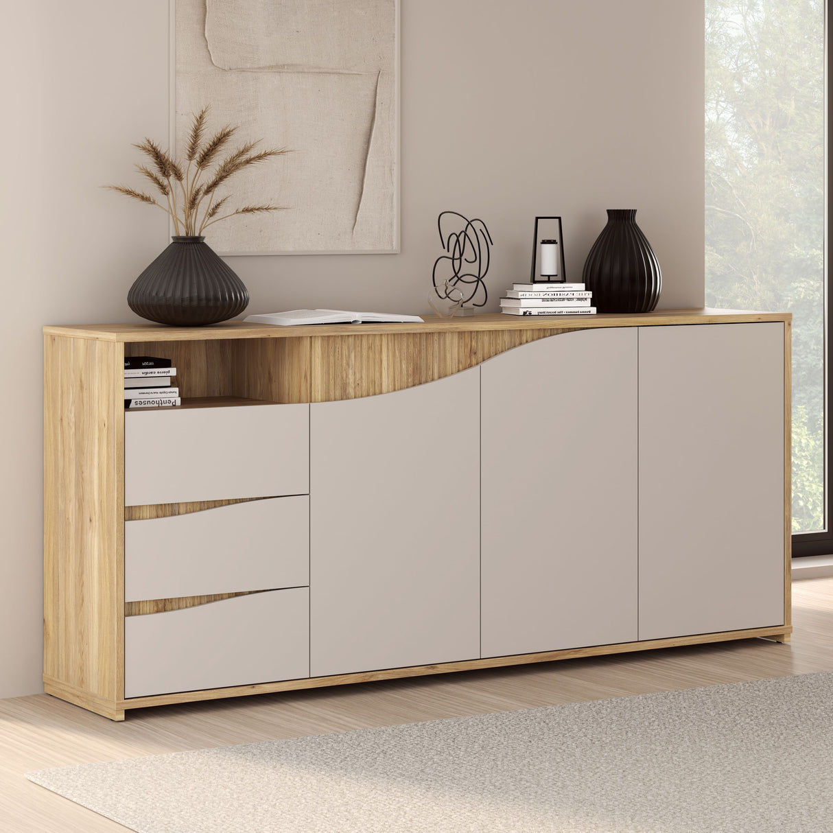 Buffet - PoeM - Sable / Chene - 3 portes - 3 tiroirs - 203,9 x 42 x 91 cm