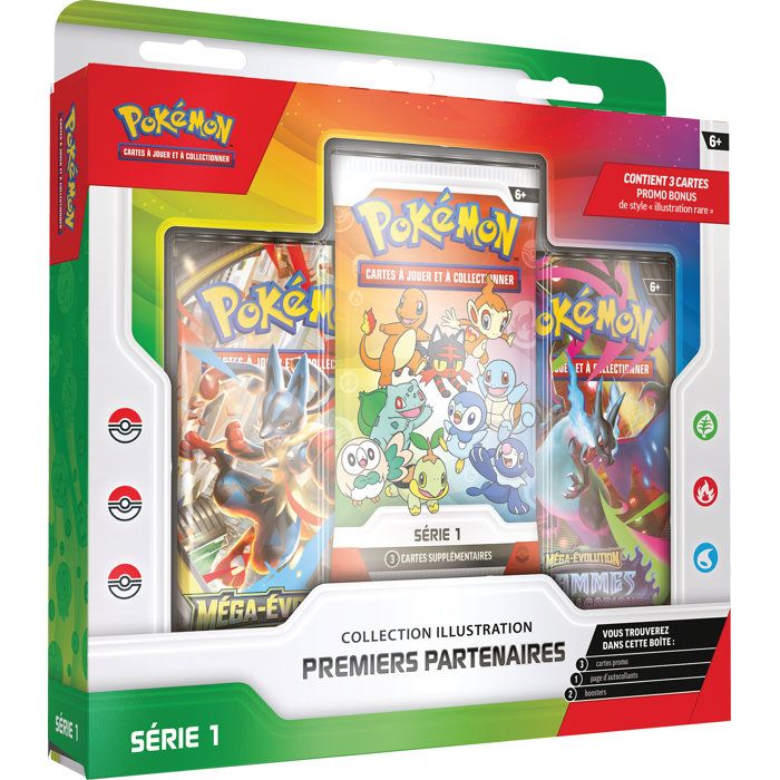 Pokémon?: Collection Illustration Premiers Partenaires? Série?1 (3?Cartes Promo, 2?boosters et 1?Page d'Autocollants)