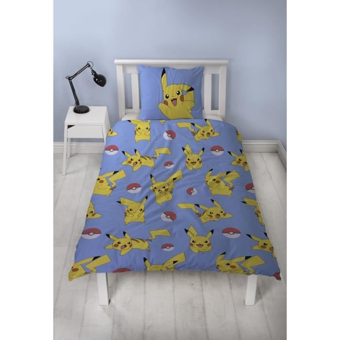 Parure de lit réversible - POKEMON - Pikachu et ses amis - Microfibre - 1 housse de couette 140 x 200 cm + 1 taie 63 x 63 cm