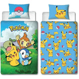 Parure de lit réversible - POKEMON - Pikachu et ses amis - Microfibre - 1 housse de couette 140 x 200 cm + 1 taie 63 x 63 cm