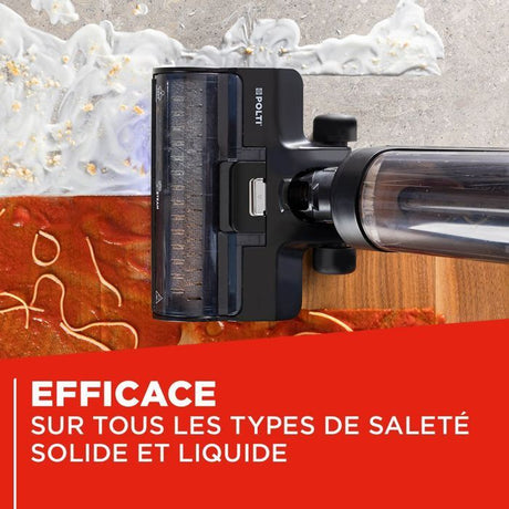 POLTI RollySteam WD40C - Aspirateur Balai Laveur avec Fonction Vapeur - Sans Fil - Puissance 14000 Pa - Autonomie 35 min