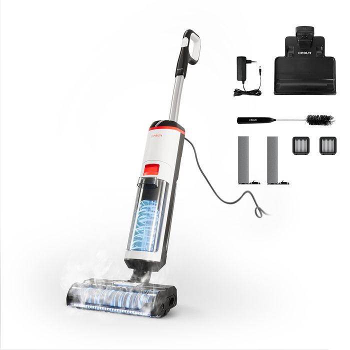 POLTI RollySteam WD10 - Aspirateur Balai Laveur avec Fonction Vapeur - Autonomie illimitée (filaire) - Rayon d'action jusqu'a 6 m