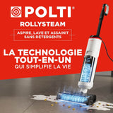 Aspirateur balai laveur vapeur - POLTI RollySteam WD10 - 7000 Pa - 0,6 L - Noir / Blanc