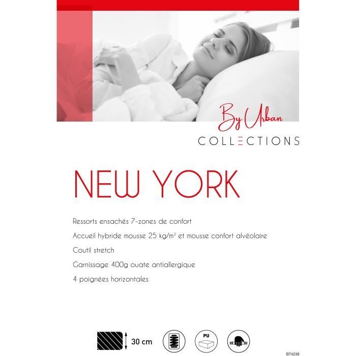 URBAN Collections NEW-YORK Ensemble sommier et matelas 160x200cm - 960 ressorts ensachés