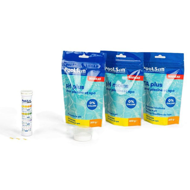 Kit de traitement - POOLSAN - Kit Équilibre de l'Eau - pH+/pH-/TA+ 400g - 25 bandelettes