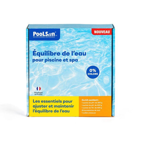 Kit de traitement - POOLSAN - Kit Équilibre de l'Eau - pH+/pH-/TA+ 400g - 25 bandelettes