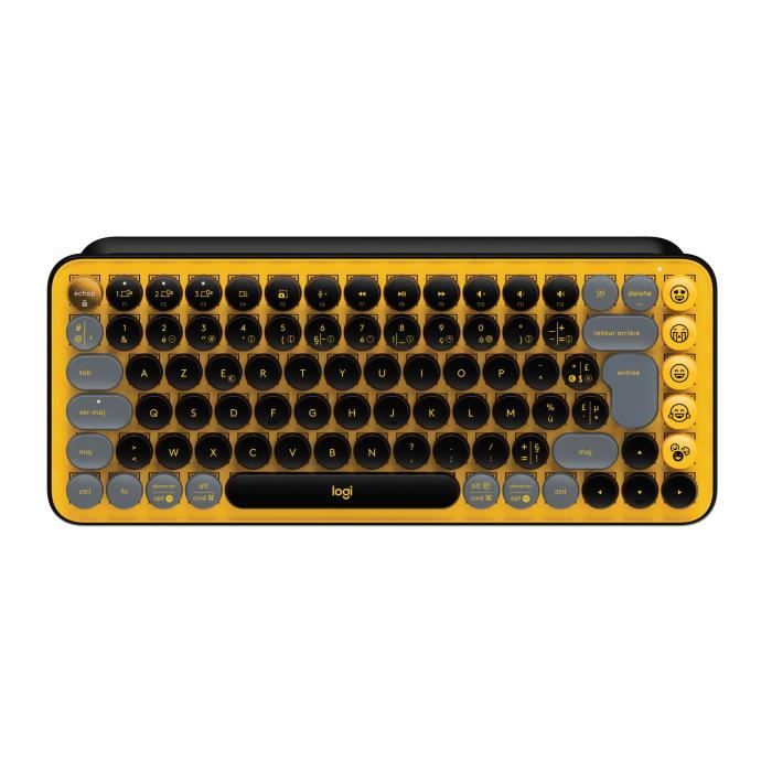 Clavier - Sans fil - Logitech - Pop Keys - Mécanique - Touche Emoji - AZERTY - Jaune