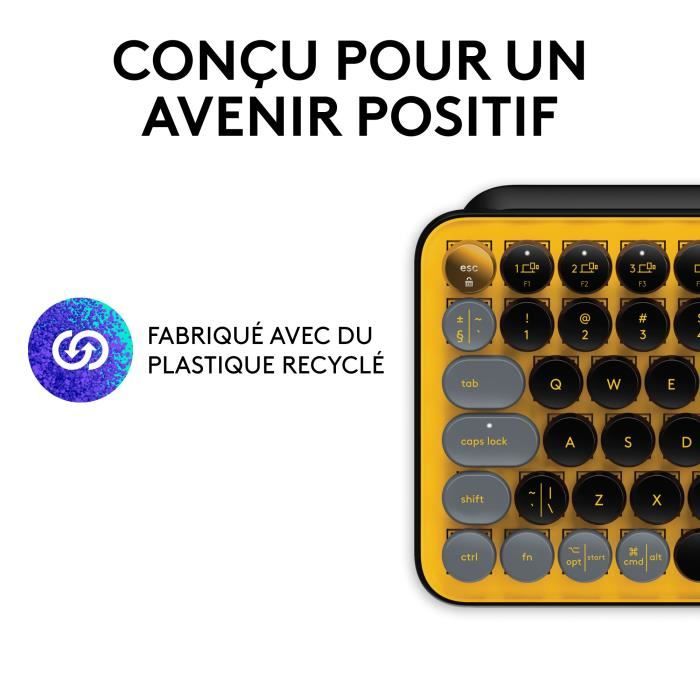Clavier - Sans fil - Logitech - Pop Keys - AZERTY - Mécanique - Touche Emoji - Jaune