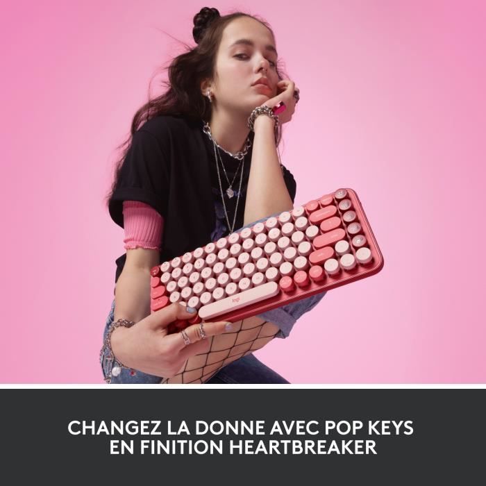 Clavier - Sans fil - Logitech - Pop Keys - MÈcanique - Touche Emoji - Rose