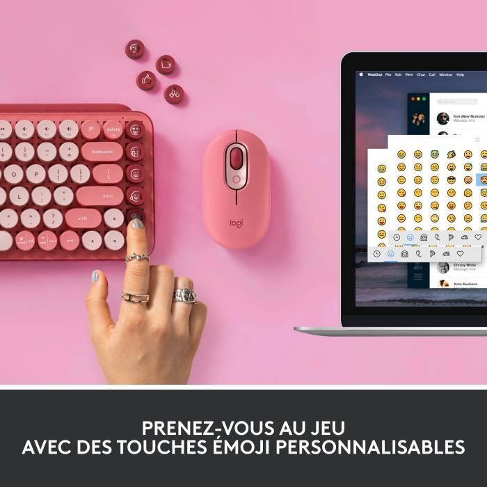 Clavier - Sans fil - Logitech - Pop Keys - MÈcanique - Touche Emoji - Rose