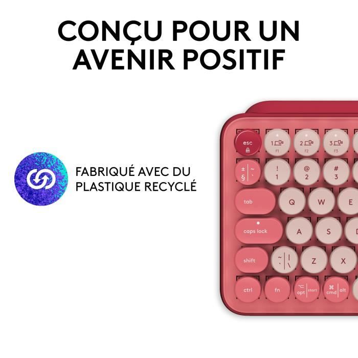 Clavier - Sans fil - Logitech - Pop Keys - MÈcanique - Touche Emoji - Rose