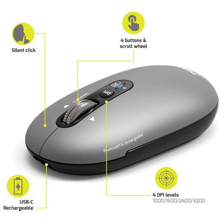 Souris sans fil - PORT Designs - 910009 PURE - Bluetooth - Rechargeable - Gris
