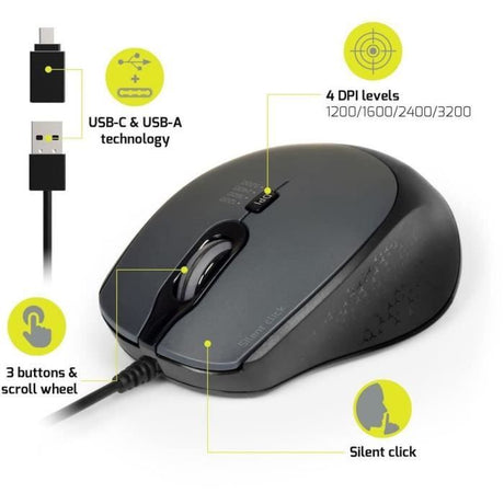 PORTDESIGNS Souris filaire silencieuse - Noir