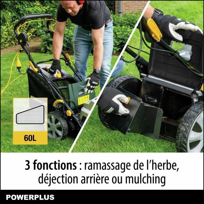 Tondeuse a gazon électrique - POWERPLUS - POWPG6290 - 1800 W - 460 mm Ø - Avec ramassage, mulching et éjection Arriere