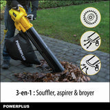 Souffleur de feuilles électrique - POWER PLUS - POWEG4030 - 3300 W - Vitesse d'air maximale de 250 km/h