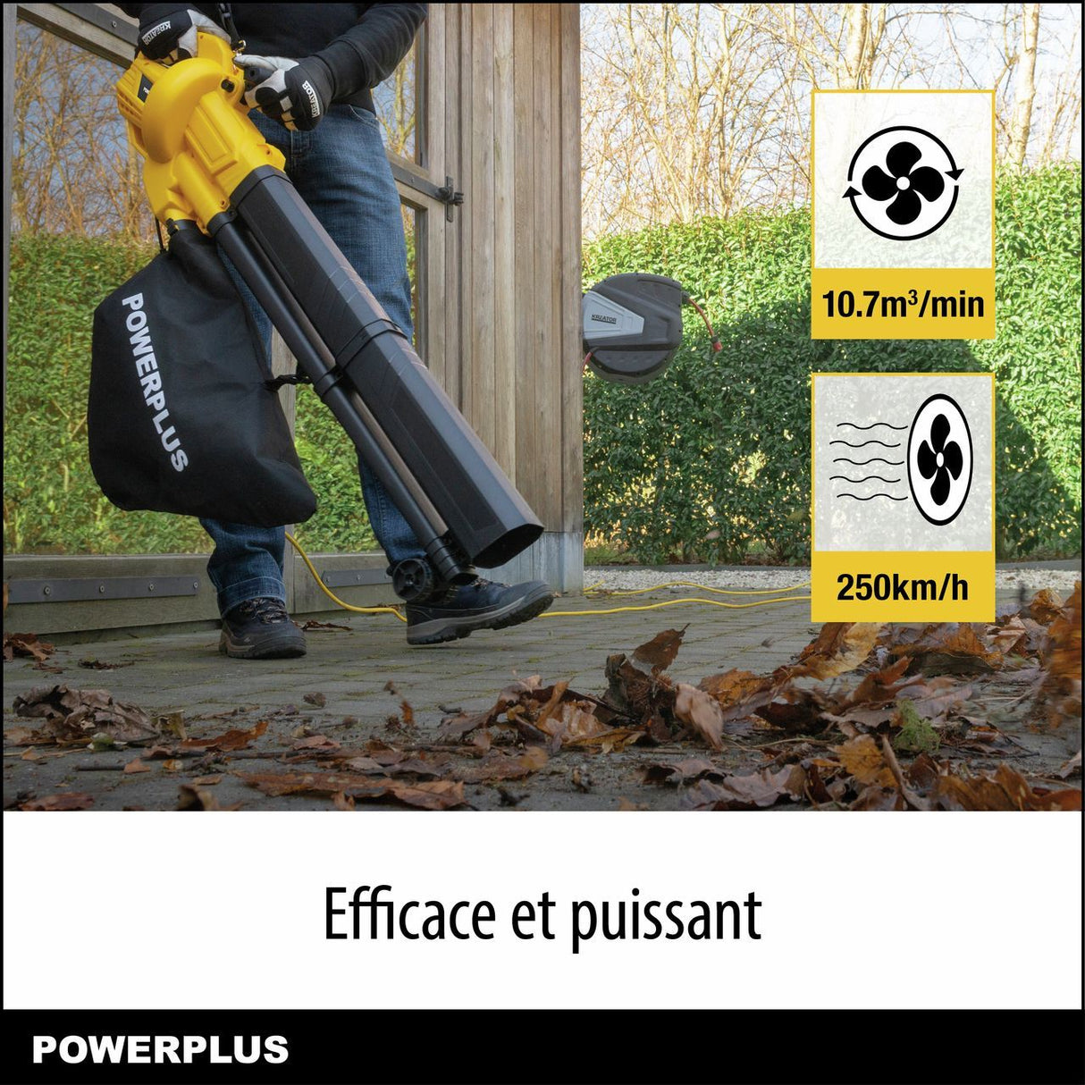 Souffleur de feuilles électrique - POWER PLUS - POWEG4030 - 3300 W - Vitesse d'air maximale de 250 km/h