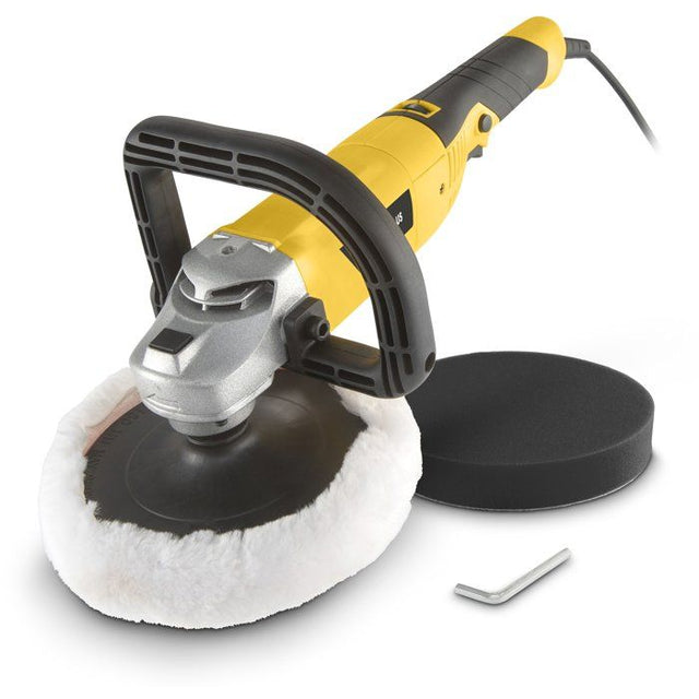 Polisseuse d'angle - POWERPLUS - 1200 W - Ř 180 mm - Inclus 3 types de pads différents - Poignée robuste en forme de U