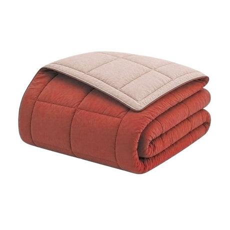 CALGARY - Couette Chaude Microfibre 400gr/m˛ - Gris Galet & Marron Gingembre - 140 x 200 cm