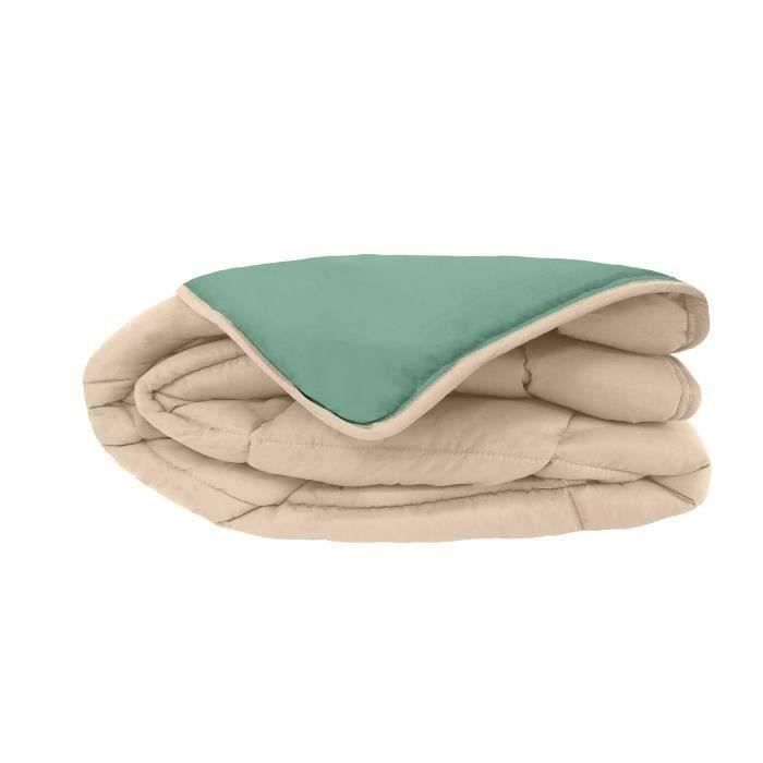 POYET MOTTE Couette Microfibre 400g/m≤ CALGARY - 200 x 200 cm - Beige galet et Vert lac