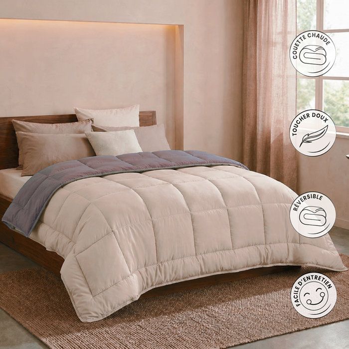 HUDSON - Couette Légere Microfibre - 200gr/m2 - Taupe & Lin 140 x 200 cm
