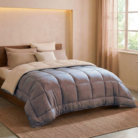 HUDSON - Couette Légere Microfibre - 200gr/m2 - Taupe & Lin 140 x 200 cm