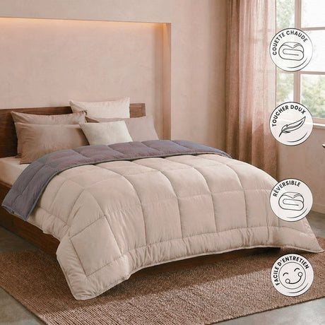 HUDSON - Couette Légere Microfibre - 200gr/m2 - Taupe & Lin 220 x 240 cm