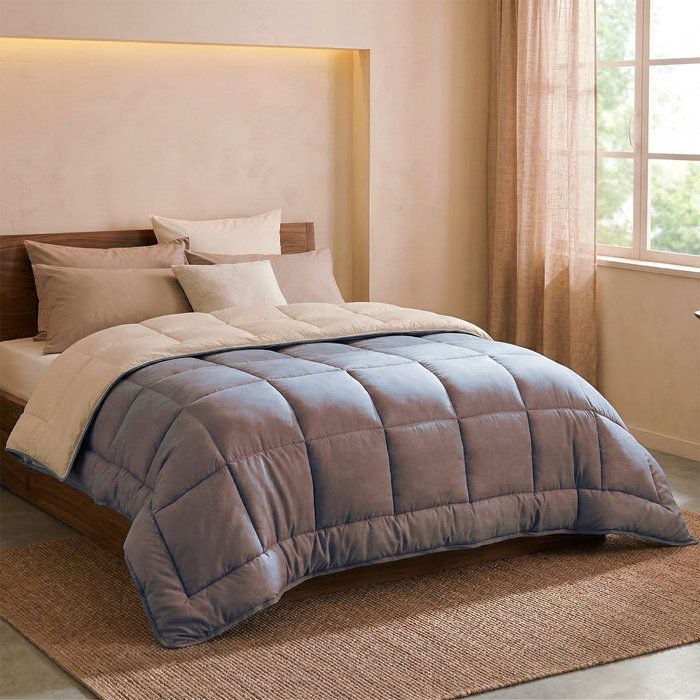 HUDSON - Couette Légere Microfibre - 200gr/m2 - Taupe & Lin 220 x 240 cm