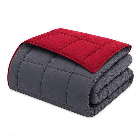 HUDSON - Couette Légere Microfibre - 200gr/m2 - Gris & Rouge - 140 x 200 cm