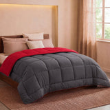 HUDSON - Couette Légere Microfibre - 200gr/m2 - Gris & Rouge - 140 x 200 cm
