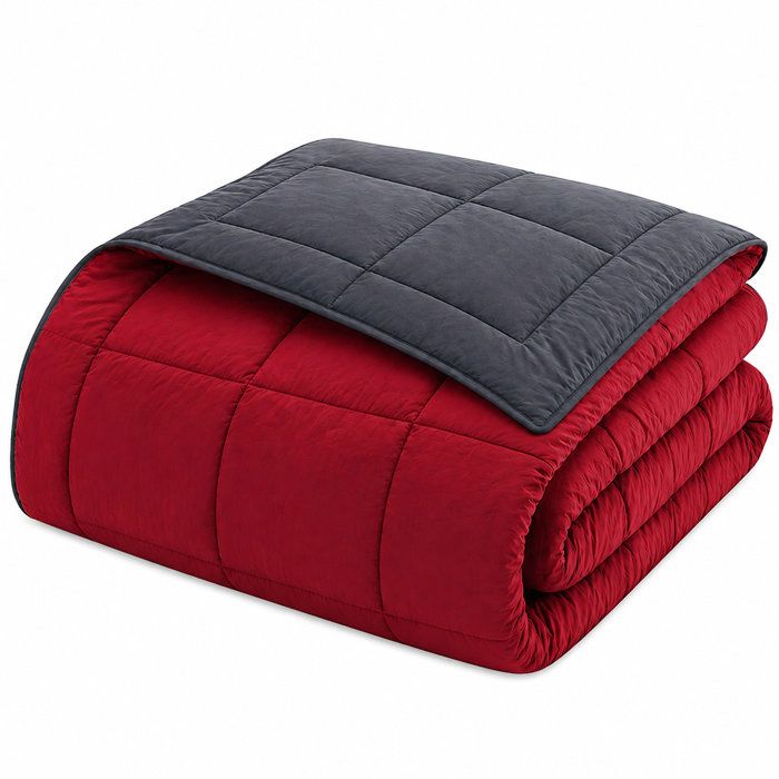 HUDSON - Couette Légere Microfibre - 200gr/m2 - Gris & Rouge - 140 x 200 cm
