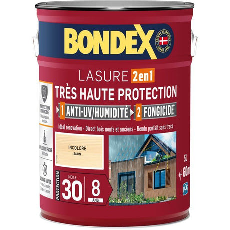 lasure pour bois trés haute protection 8 ans incolore 5L Bondex