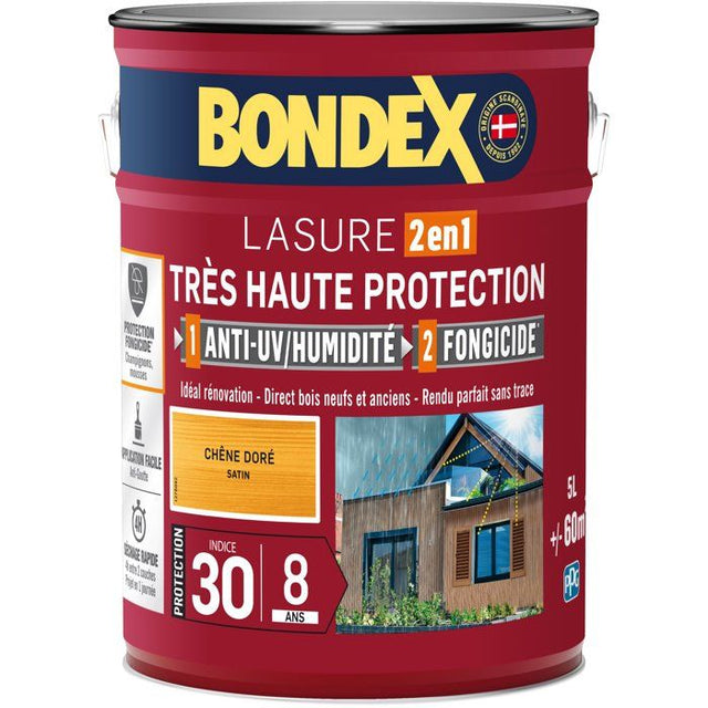 BONDEX - Lasure 8 ans - Indice 30 - Chene Doré - Satin - 5L