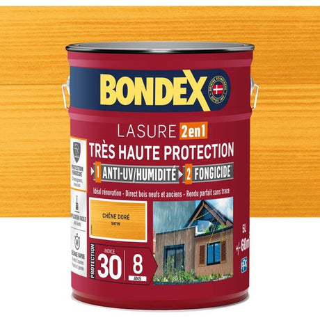BONDEX - Lasure 8 ans - Indice 30 - Chene Doré - Satin - 5L