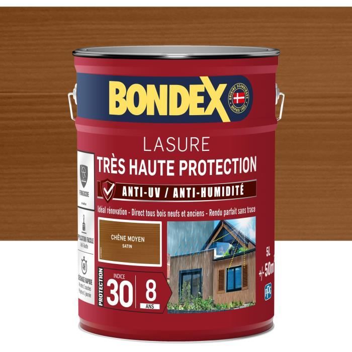 BONDEX - Lasure 8 ans - Indice 30 - Chene Moyen - Satin - 5L