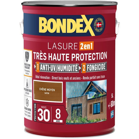 BONDEX - Lasure 8 ans - Indice 30 - Chene Moyen - Satin - 5L