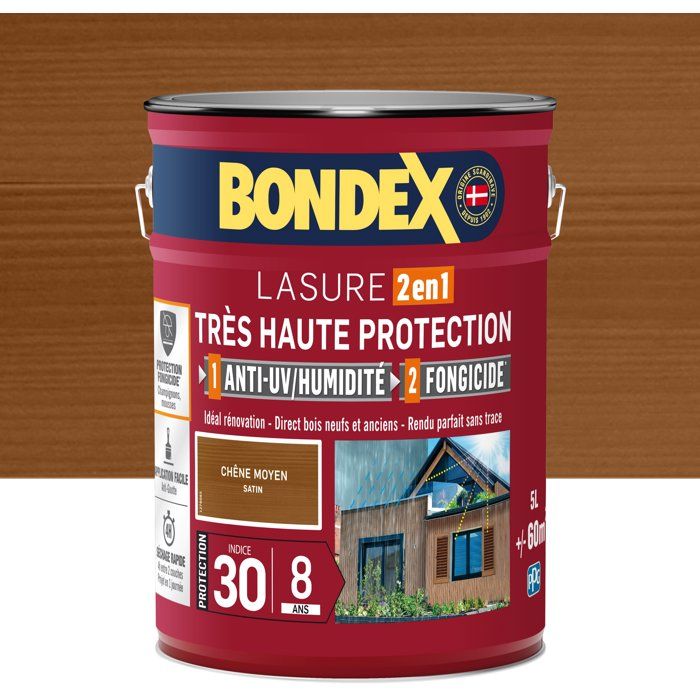 BONDEX - Lasure 8 ans - Indice 30 - Chene Moyen - Satin - 5L
