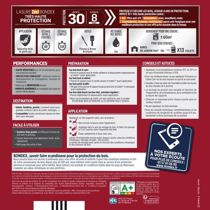 BONDEX - Lasure 8 ans - Indice 30 - Chene Moyen - Satin - 5L