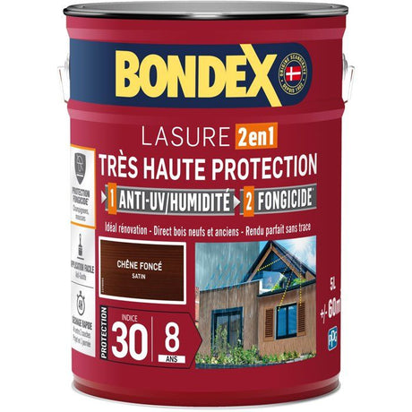 BONDEX - Lasure 8 ans - Indice 30 - Chene Foncé - Satin - 5L