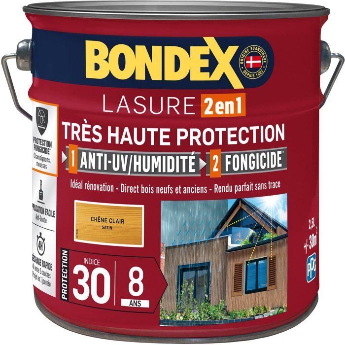 BONDEX - LASURE 8 ans - Indice 30 - Chene Clair - Satin - 2,5L