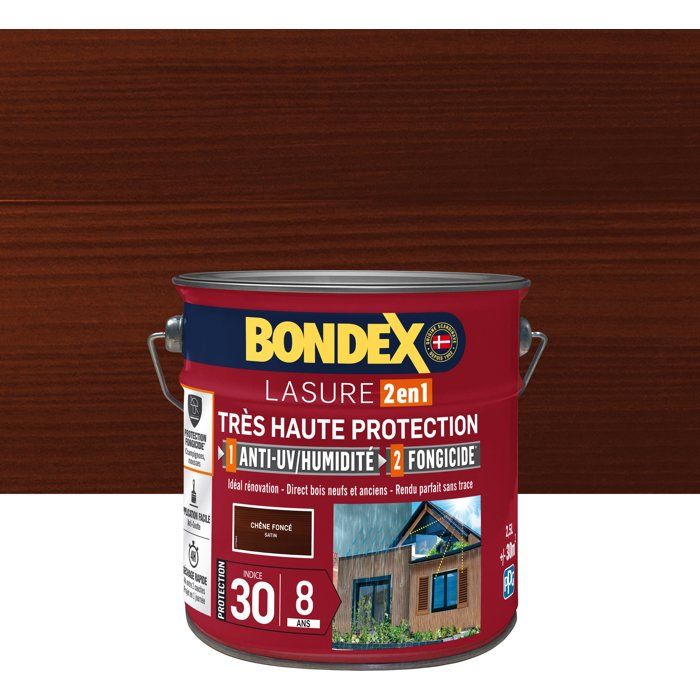 BONDEX - Lasure 8 ans - Indice 30 - Chene Foncé - Satin - 2,5L